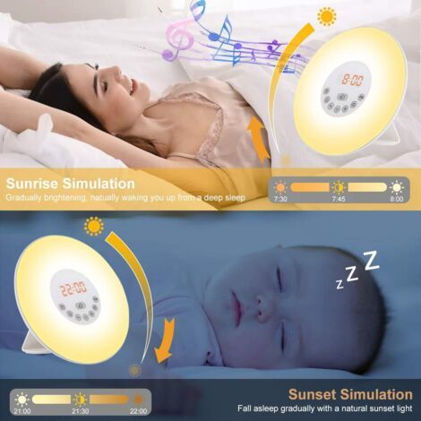 Sveglia LED con Lampada da Comodino, Controllo a Tocco, Simulazione Alba e Tramonto, 10 Livelli Luce, Funzione Dormita, 6 Suoni Naturali, 7 Colori, Luce Notturna per Bambini e Adulti (1/4)