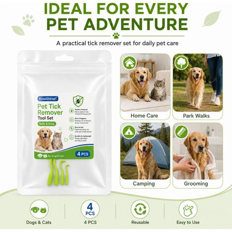 KineShineX Zeckenentfernungsset für Haustiere: Clips und Zeckenhaken für Katzen und Hunde, verschiedene Größen erhältlich (1/4)