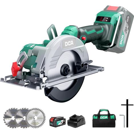 Scie Circulaire Mini Sans Fil Avec 2 Vitesses 6700/4200 RPM, 20V 4,0Ah Batterie, 3 Lames Ø125mm et Rail Guide, Profondeur Coupe 45mm(90°)/33mm(45°), pour Bois, Plastique, PVC (1/5)