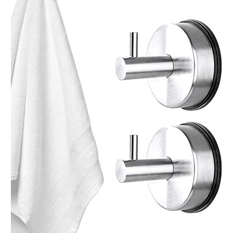 2 Stück Crochet Salle de Bain Rund, en Acier Inoxydable Crochet Ventouse Puissante, Mural Accroche Serviette Sans Percage, Argenté Patere Salle de Bain, pour Salle de Bains, Cuisine, WC (1/5)