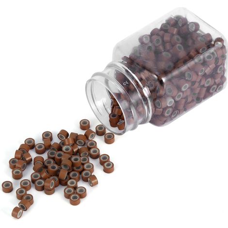 500 pièces/bouteille, anneaux intérieurs en aluminium-silicone, adaptés aux extensions de cheveux humains en forme de plume (brun clair). (1/3)