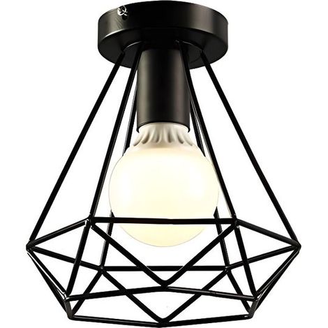 Deckenleuchte Industrielle Deckenlampe Diamant Eisen Käfig Lampenschirm Deckenleuchte E27 für Schlafzimmer Küche (Schwarz) (1/5)