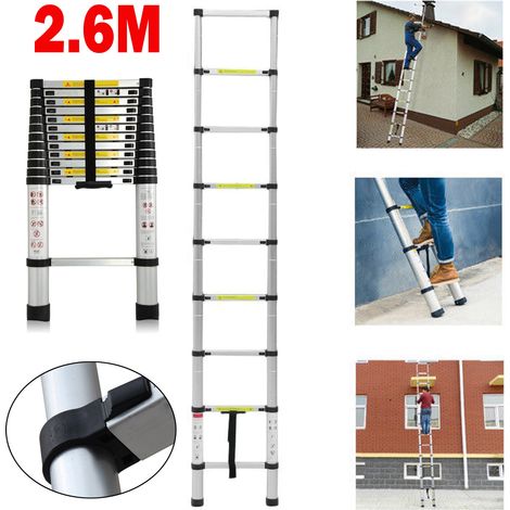 2.6m/8.5FT échelle télescopique loft aluminium pour maison grenier，9 -marches échelle