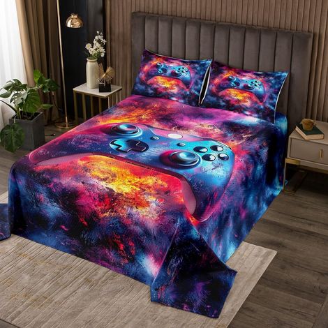 Jeux Dessus de Lit Garçons Jeux Vidéo pour Adolescents Couvre-Lit 260x240 Coloré Tie & Dye Couverture de Lit Filles Enfants Jeux Pad Pattern 3D Literie Cool Lit de Jeu pour Toutes Les Saisons - 260x24 (1/5)