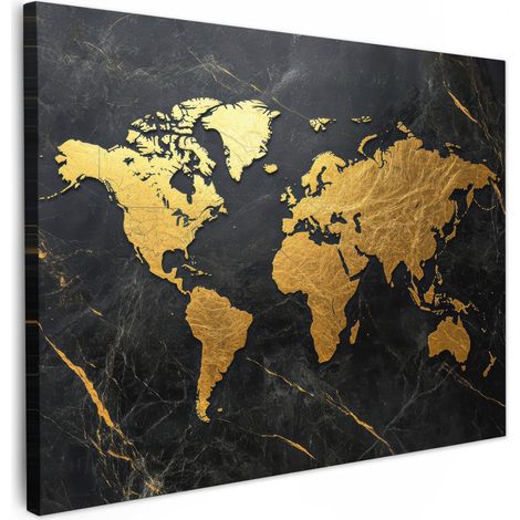 TABLEAU SUR TOILE Carte du monde - Or - Marbre Décoration Murale 40x30 cm