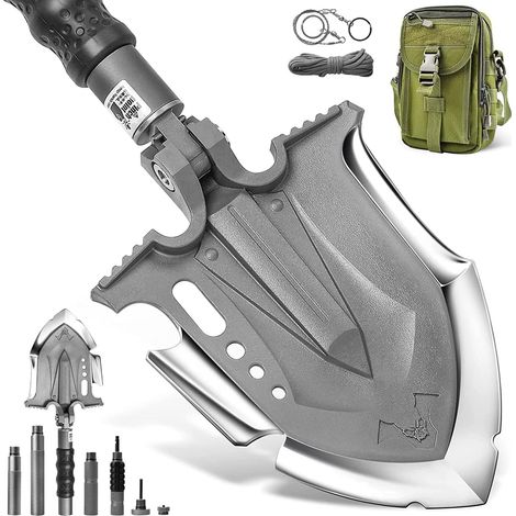 Pelle Pliante, Pelle Multifonctionnelle en Acier Martensitique Incassable, 28 en 1 Pelle Pliante avec 7 Angles Réglables, Pelle Portable pour Randonnée Camping Jardin (1/5)