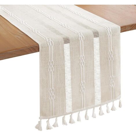 Grand chemin de table, pompons en coton et lin, couverture de décoration pour meuble TV, salon, table basse, salle à manger, cuisine, café, maison, intérieur, bar, fête, 180 x 33 cm (1/5)