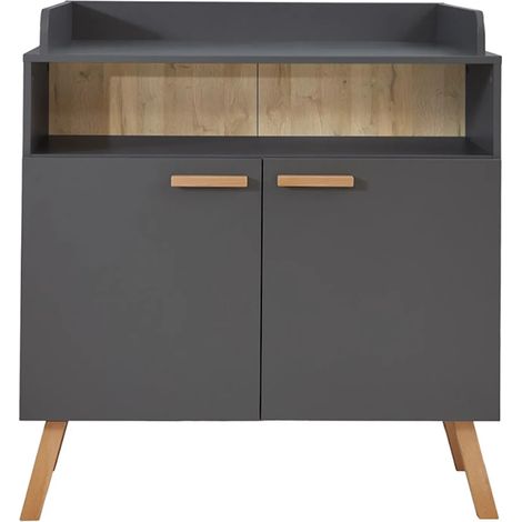 Commode à langer 2 portes mélaminé gris mat Mathys (1/5)