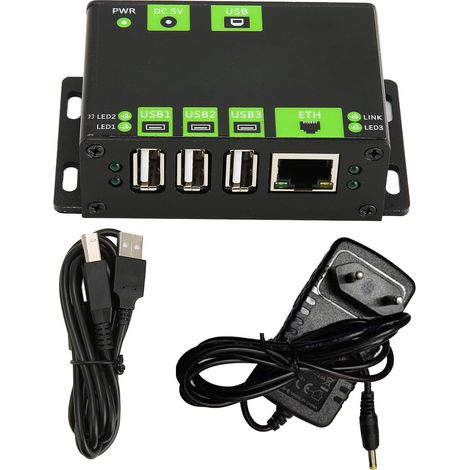 HUB USB industriel multifonction avec boîtier métal, 3 ports USB + port réseau 100M, adaptateur d'extension 100-240V prise UE (1/5)