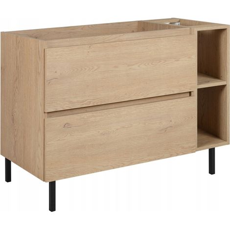 Waschtischunterschrank SIMPLE 80 cm - Helle Eiche - Minimalistisches Design - Mit Regal und Metallfüßen