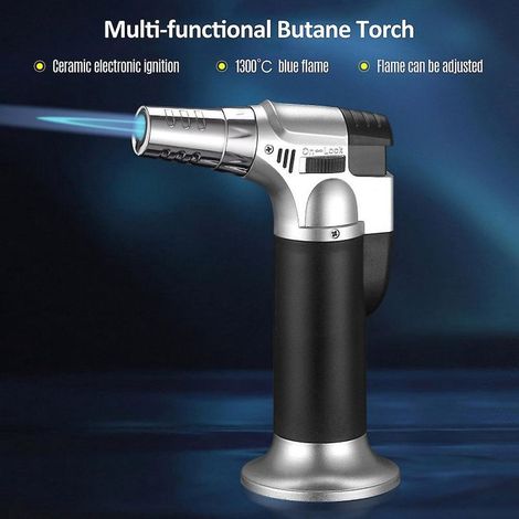 Brûleur à gaz butane avec flamme réglable, polyvalent pour le soudage, rechargeable, utilisable également comme chalumeau de cuisine (1/5)