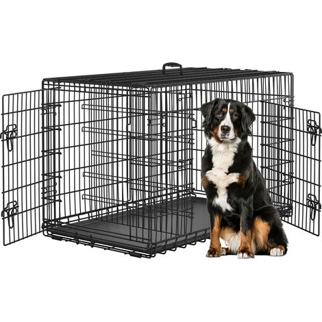 Yaheetech Gabbia per Cani Gatti Kennel in Metallo Cuccioli Pieghevole con Vassoio Rimovibile Doppia Porta e Divisorio Regolabile  122 × 71 × 78 cm Nero (1/5)
