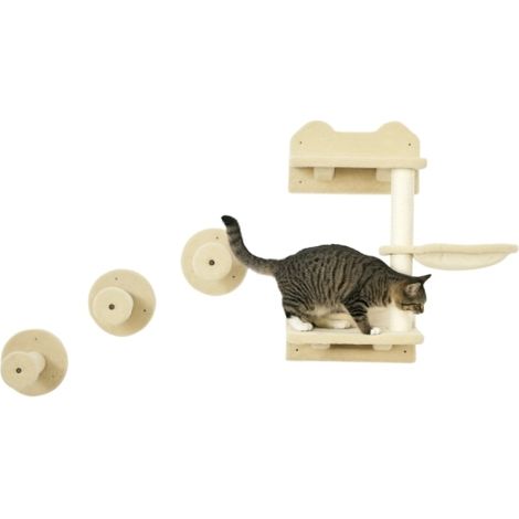 Escaleras para trepar, muro de escalada, escaleras para gatos, conjunto de 4 piezas, con rascador, hamaca, color beige y blanco crema, 40 x 28 x 73 cm (Disponible en tienda) (1/5)