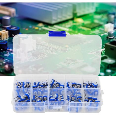 Kit de 100 potentiomètres réglables bleus et blancs pour composants électriques (1/5)