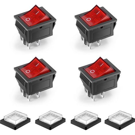 4 unidades de interruptor basculante LED iluminado impermeable de 4 pines y 2 posiciones (encendido/apagado), mini interruptor basculante para barco DPST, CA 250V 16A 125V 20A, rojo (1/5)