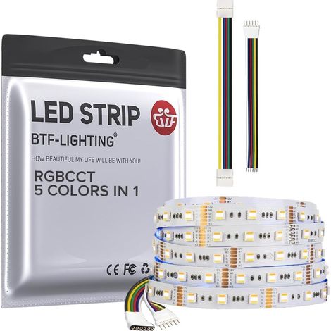 RGBCCT 5050SMD 5M 60LEDs/m 2700K-6500K DC12V IP30 LED Strip LED Strip 5M RGBWW RGB+Dimmable Colour Temperature Bright Multi-Color LED for TV, Kitchen and Bedroom. Band Only. (1/5)