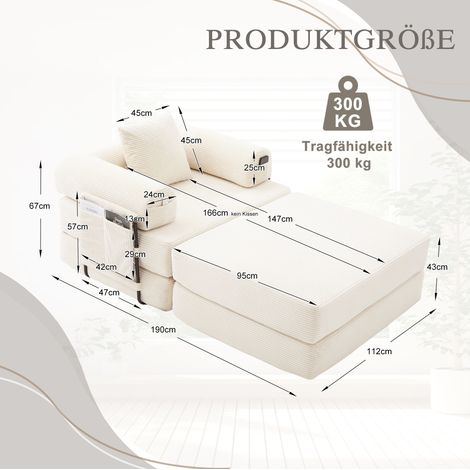 Modulares Cordsofa 190x112x67 cm Beige mit Hocker, montagefrei – MEUBLIV (1/5)