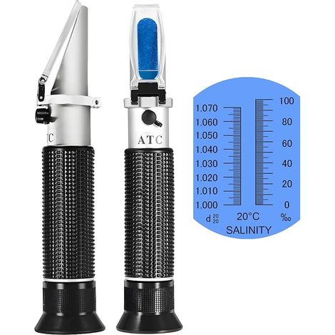 Salinité Réfractomètre,Salinité Outil de Mesure pour l'eau de Mer Aquarium Tank, Marine du marché, Double échelle (1,0 à 1,070 S.g/0-100ppt Sel) (1/5)