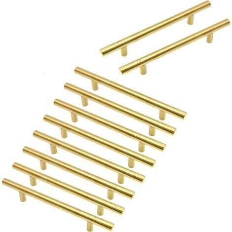 Lot de 10 poignées de placard dorées ,96 mm d'écart entre les trous, Poignées de tiroir en acier inoxydable pour chambre à coucher et armoires de cuisine, Longueur 150 mm (1/4)