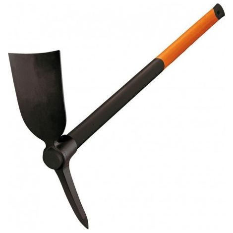 Fiskars – Pioche forgée de cantonnier à panne large – Longueur 90 cm – Poids 3 kg – Pour sols pierreux et durs – Côté hack extra large (1/2)