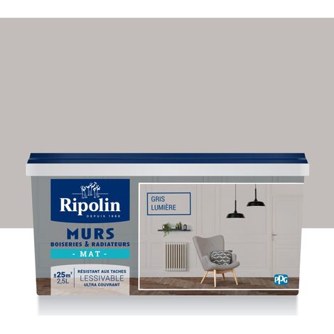 Ripolin – Peinture laque murs et boiseries 2,5 L – Mat gris lumière – Monocouche très couvrante pour surfaces intérieures (1/5)