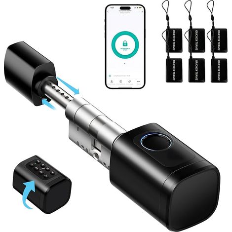Serrure connectée, serrure électronique à empreinte digitale, longueur réglable, serrure électronique avec carte RFID, application, WiFi, Bluetooth, 60–90mm, accessoires de rallonge, noir (1/3)
