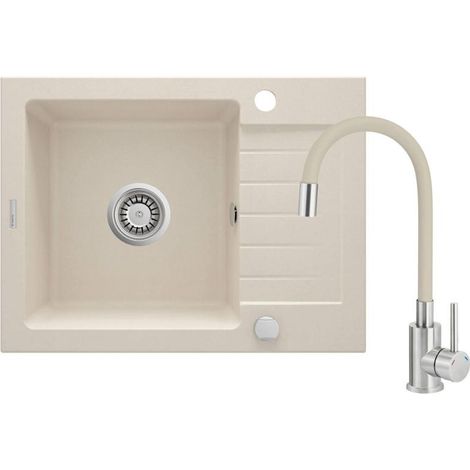 deante Zorba fregadero de granito con grifo, 1 seno con escurridor beige