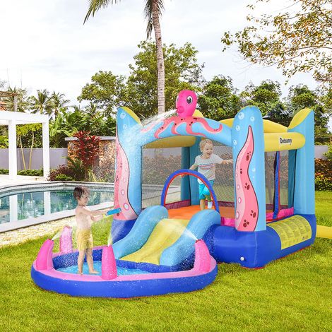 Aufblasbare Burg für Kinder mit Rutsche, Trampolin, Pool, Luftpumpe und Tragetasche, 360 x 175 x 180 cm, mehrfarbig