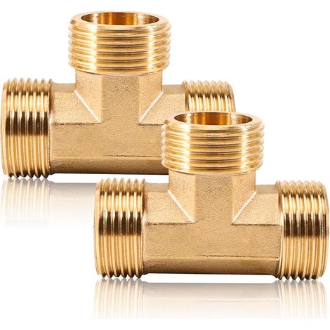 Lot de 2 raccords en T en laiton 1", G1" (Ø32,5 mm), raccord en T 90° AG - Raccord de dérivation - Filetage extérieur DN25 - Raccord d'eau en T 3 voies - Convient pour l'eau potable (1/5)