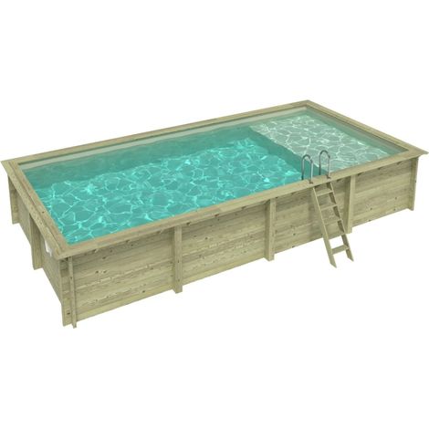 Piscine en bois AQUA 8.5 x 4.35 - H.1.45 m avec plage, sable, fixations à visser