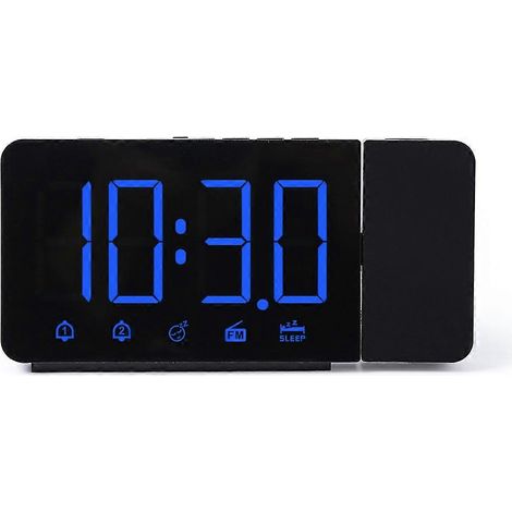 Réveil à projection avec radio, double alarme, affichage LED, horloge électronique bleue (1/5)