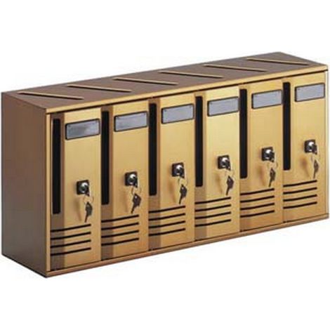 1PZ BLOCCHIERA SERIE CUBO 6 CASSETTE POSTALI PER INTERNI - cm.62x17,5x30h. in alluminio anodizzato bronzo