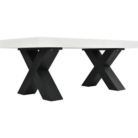 Table basse rectangulaire moderne, table basse noir et blanc avec pieds noirs en X, plateau MDF brillant, salon, 100 x 50 x 40 cm (1/5)