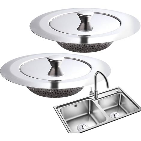 SHINING HOUSE coladores universales para fregadero de cocina con tapa de acero inoxidable, rejilla para fregadero de cocina y baño (modelo corto perforado de lado ancho + tapa), diámetro exterior 11 c (1/5)
