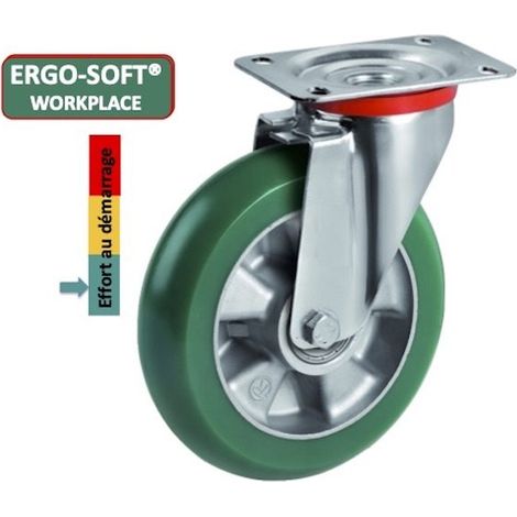 Roulette pivotante diamètre 125 mm roue polyuréthane vert ERGO-SOFT® - 220 Kg (1/2)