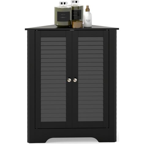 COSTWAY Corner Storage Cabinet with Double Shutter Doors-Black