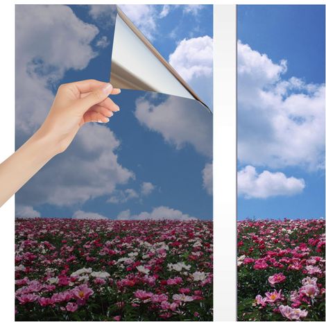 Film Miroir Argenté Anti-Chaleur pour Fenêtre, Sans Tain, Contrôle Solaire, Protection Contre les Regards, Isolation Thermique, Adhésif Privé (Gris-Argent, 40 x 400 cm) (1/5)