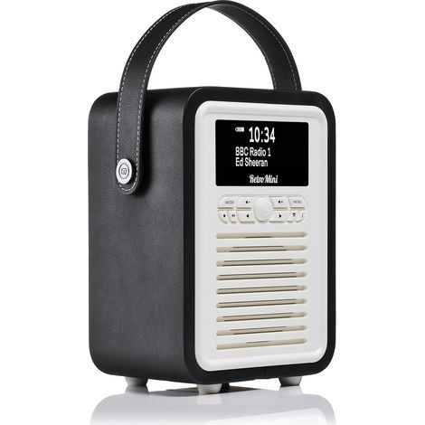 Retro Mini Radio DAB Plus/DAB avec Bluetooth, FM et Radio Réveil Fonction - Alimentée par Secteur et Batterie Radio Portable avec Antenne, Prise Casque et Port de Charge USB – Noir (1/5)