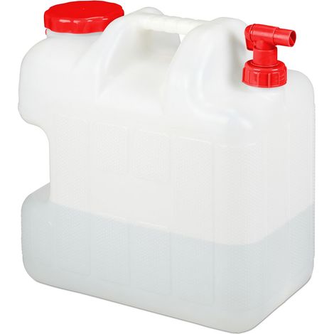 Relaxdays Water Canister with Faucet, Wide Neck Screw Cap, Camping Water Can, 25L, BPA-Free, White-Red