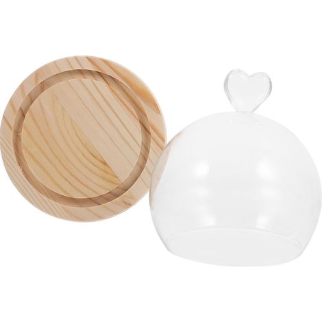 Élégante cloche en verre avec socle bois pour fleurs séchées et desserts . Légère facile à nettoyer (1/5)