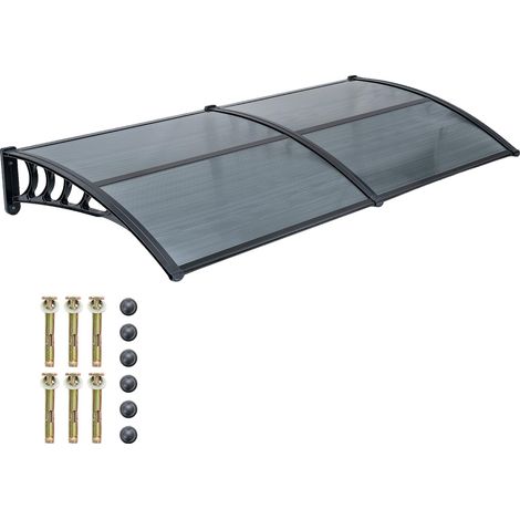 COSTWAY Pensilina Tettoia per Porta d’Ingresso, Tettoia da Esterno in Policarbonato, Robusta Staffa e Barra in Alluminio Rinforzata, 196 x 89 cm (Grigio Chiaro) (1/5)