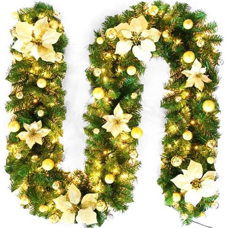Guirlande de Noël lumineuse 2,7m avec LED, sapin artificiel décoratif, guirlande pour rampe d'escalier, cheminée, porte, décoration festive intérieure et extérieure (1/3)