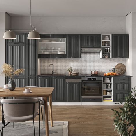 Cuisine Fame-Line, Anthracite maison de campagne/blanc, 355 cm , PT Chêne, Vicco