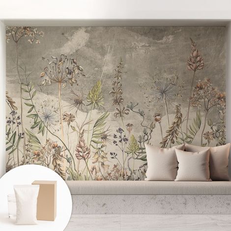Papier peint intissé pour salon chambre à coucher peint imprimé pour mur - Colle incluse gratuite Plantes des champs 208x146 cm (1/5)