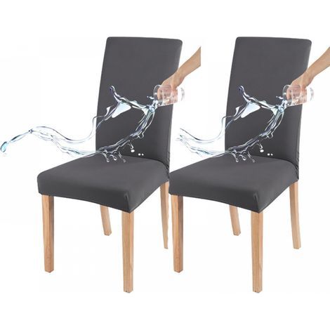 Housses de chaise imperméables, adaptées à toutes les saisons, couleur unie, faciles à nettoyer, gris foncé (lot de deux) (1/5)
