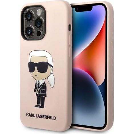 Karl Lagerfeld KLHMP14LSNIKBCP Custodia rigida per iPhone 14 Pro 6.1" rosa/rosa Silicone Ikonik Magsafe (1/5)