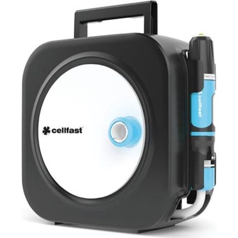Dévidoir mural Cellfast Ergo XS 10 m – Tuyau noir et bleu – Support mural inclus – Manivelle pliable pour rangement facile (1/10)