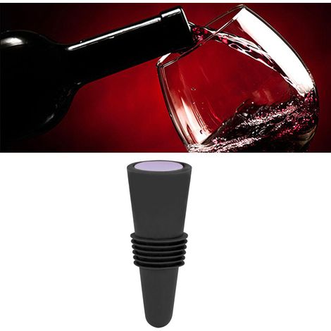 Weinstopper aus lebensmittelechtem Silikon, Edelstahl, 6,1 x 2,35 cm, dekorativ, praktisch, wiederverwendbar, zur Dekoration, schwarz (1/5)