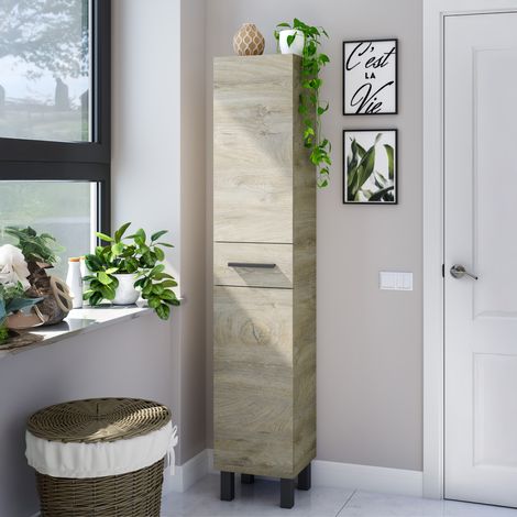 Armario Columna Alka, un Cajón, 3 Estantes, 2 Puertas, 35x31x182h cm Roble Gris Marrón (1/5)