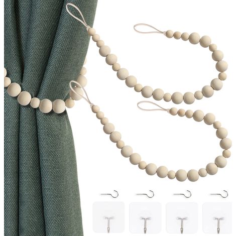 2 Pièces Bohème Embrases pour Rideaux, Attaches Rideaux, Embrasses à Rideaux - pour Mur,Ferme,fenêtre,Chambre à Coucher,Salle à Manger(Couleur Bois, 2) (1/5)